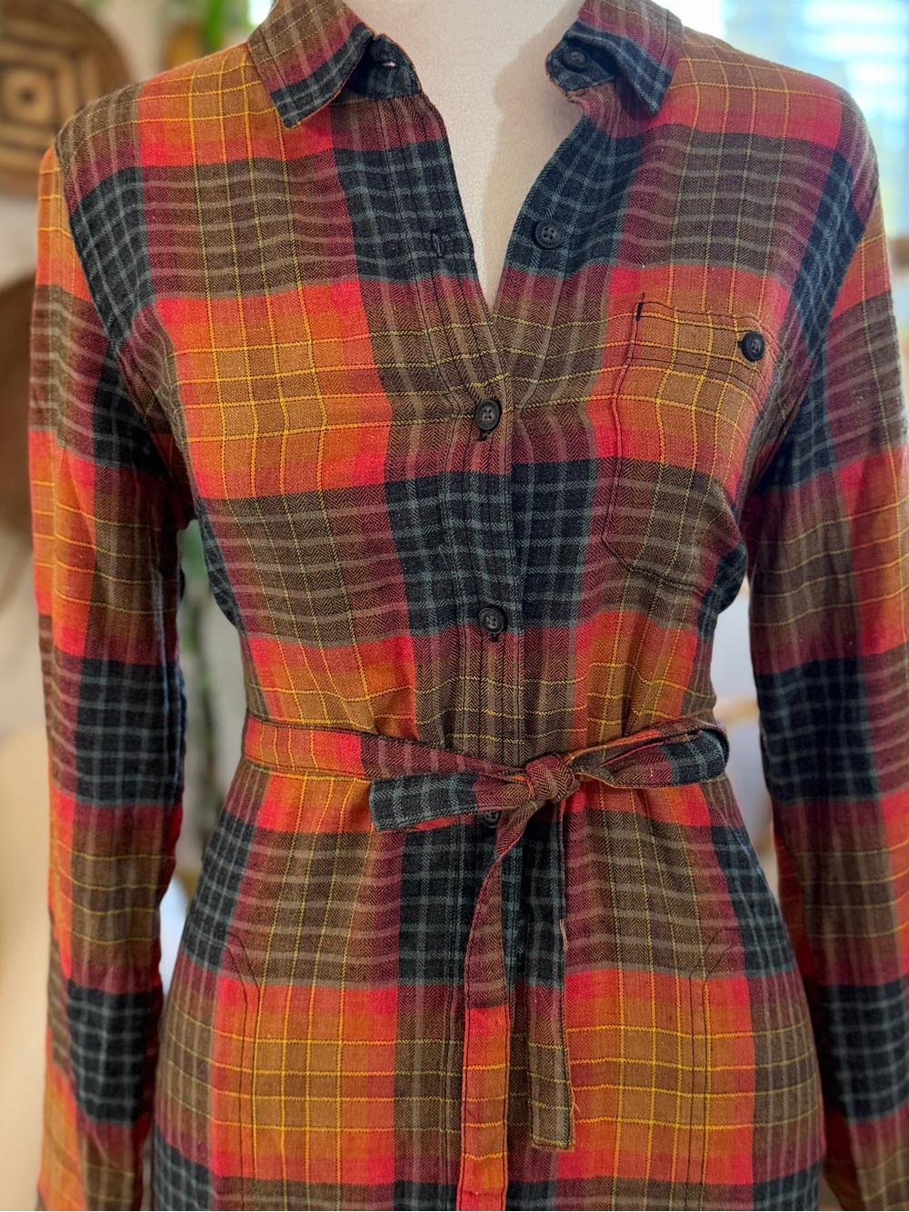 Toad&Co Plaid Shirt Dress in Rust, Olive & Navy - Picture 3 of 11